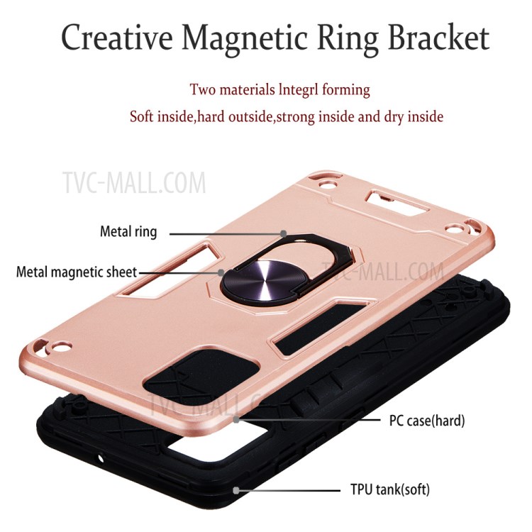 Magnetic Ring Bracket Hybrid PC + TPU Armor Protection Case for Samsung Galaxy A51 - Rose Gold-4