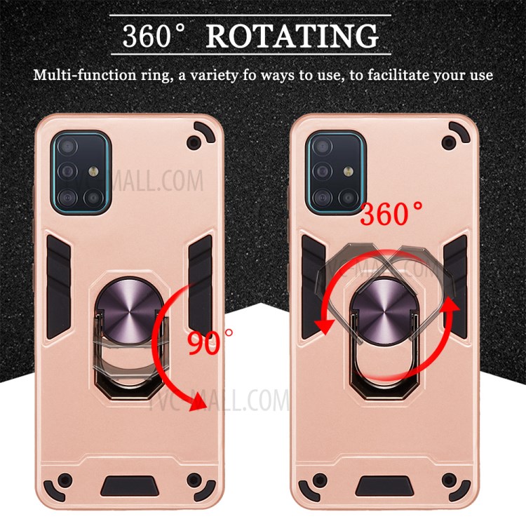 Magnetic Ring Bracket Hybrid PC + TPU Armor Protection Case for Samsung Galaxy A51 - Rose Gold-6