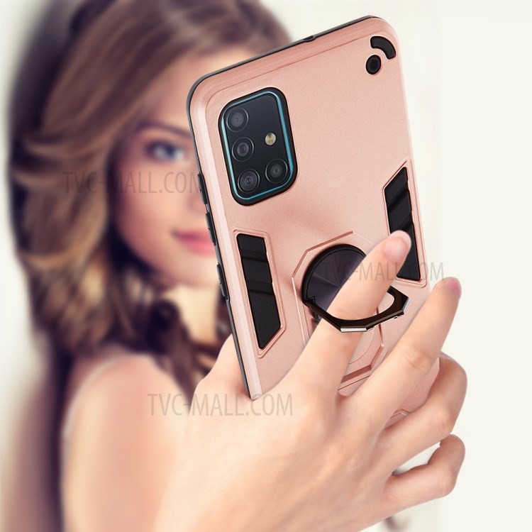 Magnetic Ring Bracket Hybrid PC + TPU Armor Protection Case for Samsung Galaxy A51 - Rose Gold-7