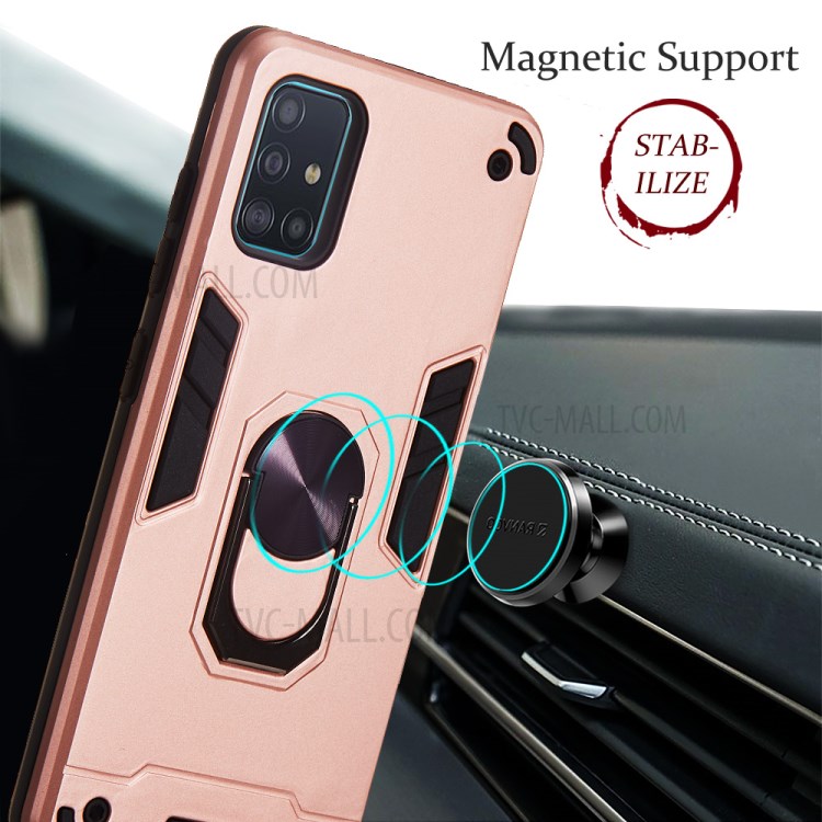 Magnetic Ring Bracket Hybrid PC + TPU Armor Protection Case for Samsung Galaxy A51 - Rose Gold-8