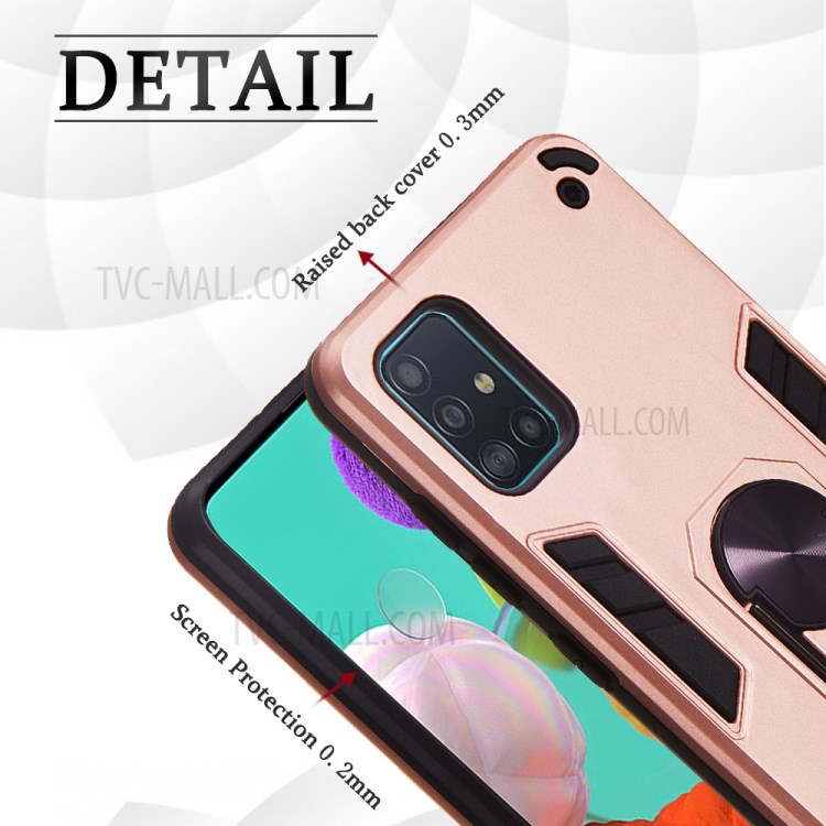 Magnetic Ring Bracket Hybrid PC + TPU Armor Protection Case for Samsung Galaxy A51 - Rose Gold-9