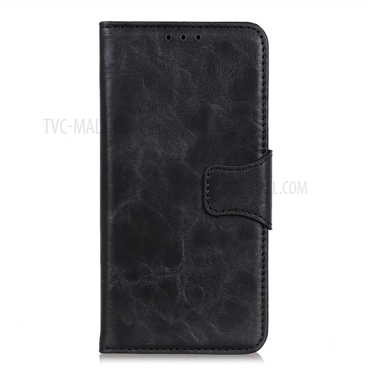 Crazy Horse Split Leather Case Wallet Magnetic Phone Shell for Samsung Galaxy A70e - Black-2