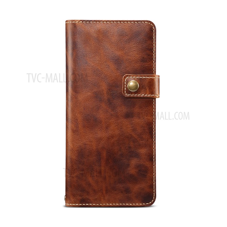 Finger Grip Holder Genuine Leather Wallet Cell Phone Cover for Samsung Galaxy S20 Plus - Brown-10