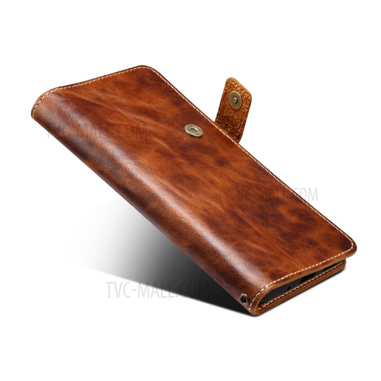 Finger Grip Holder Genuine Leather Wallet Cell Phone Cover for Samsung Galaxy S20 Plus - Brown-3