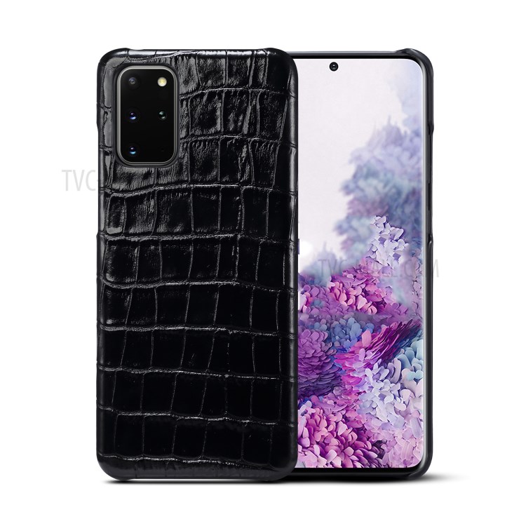 Crocodile Texture Genuine Leather Coated Plastic Phone Case for Samsung Galaxy S20 Plus - Black-1