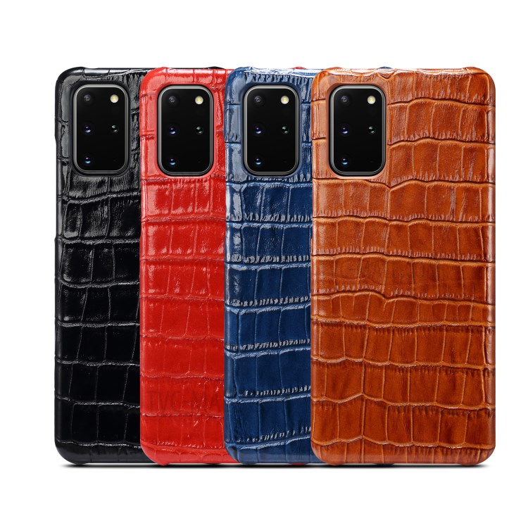 Crocodile Texture Genuine Leather Coated Plastic Phone Case for Samsung Galaxy S20 Plus - Black-6