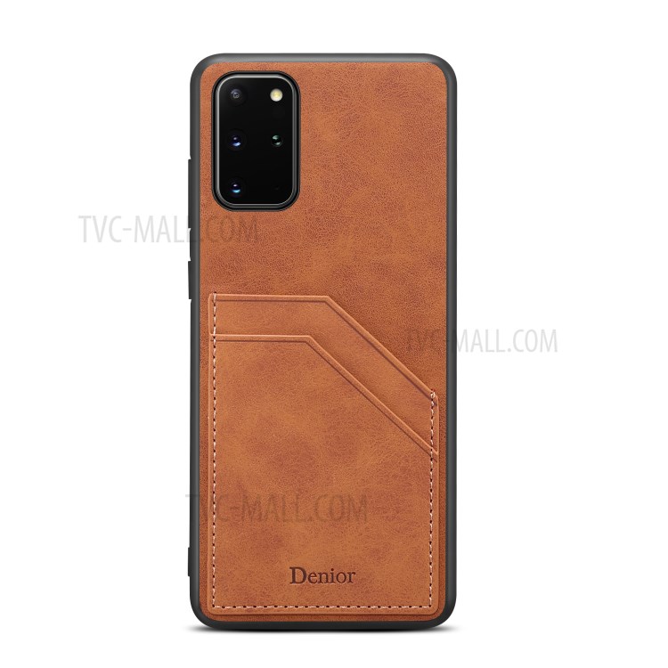 Dual Card Slot PU Leather Coated TPU Mobile Phone Case for Samsung Galaxy S20 Plus - Brown-3