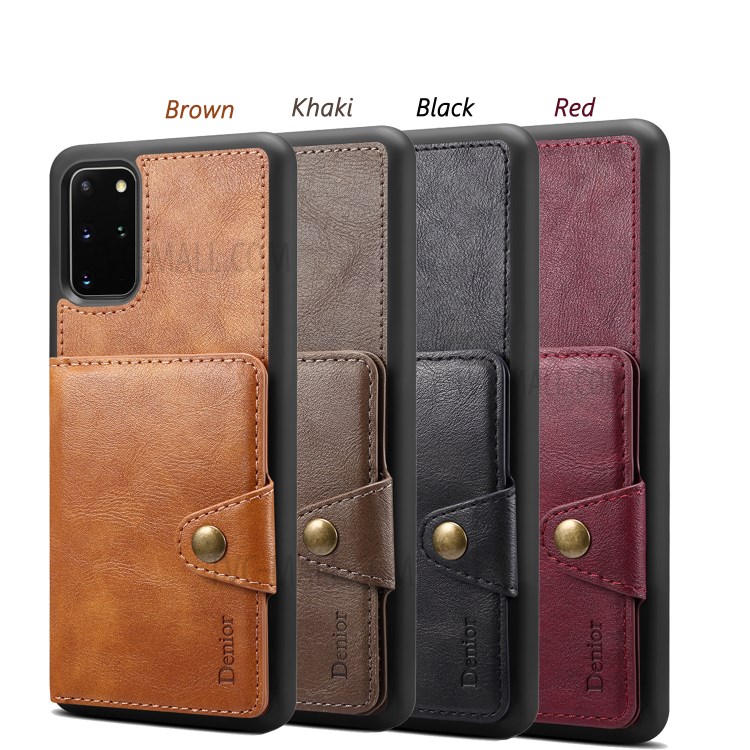 DENIOR Card Holder Kickstand Leather Coated TPU Case for Samsung Galaxy S20 Plus - Brown-10