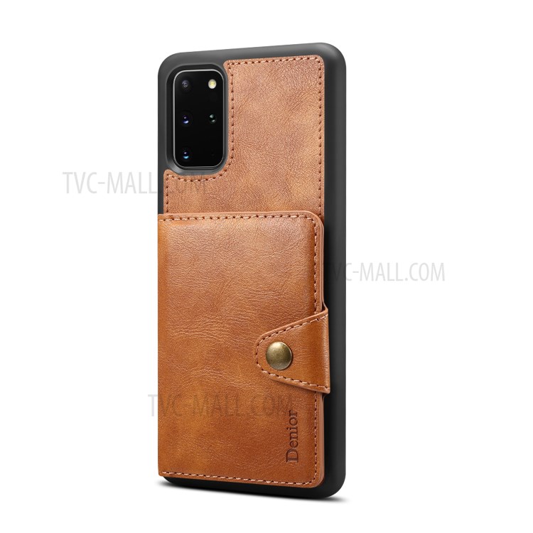 DENIOR Card Holder Kickstand Leather Coated TPU Case for Samsung Galaxy S20 Plus - Brown-3