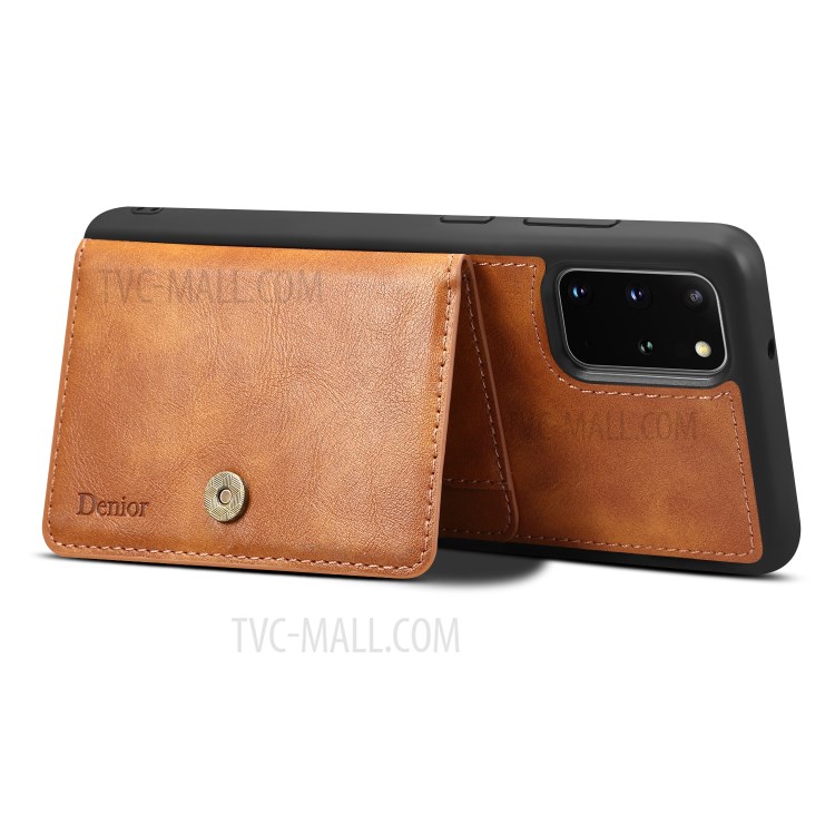 DENIOR Card Holder Kickstand Leather Coated TPU Case for Samsung Galaxy S20 Plus - Brown-6