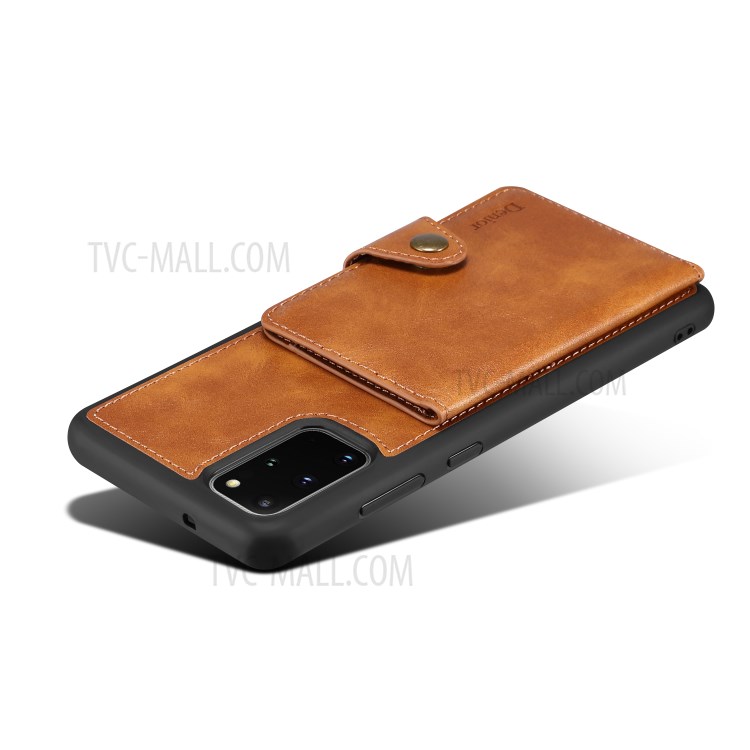 DENIOR Card Holder Kickstand Leather Coated TPU Case for Samsung Galaxy S20 Plus - Brown-7