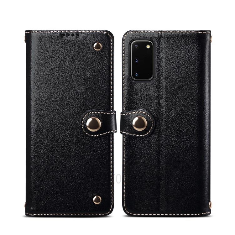 Genuine Leather Wallet Case for Samsung Galaxy S20 - Black-1