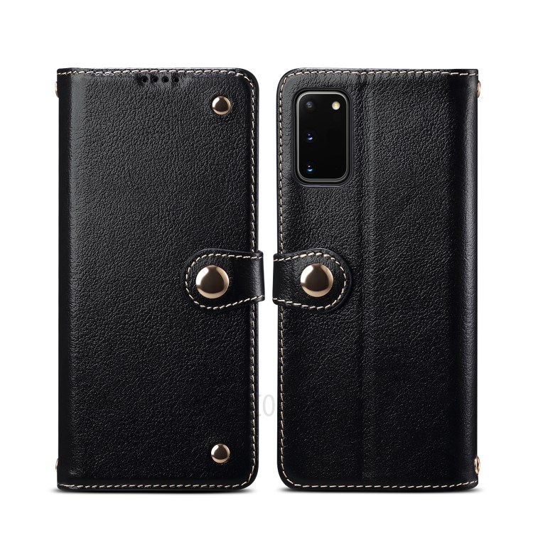 Genuine Leather Wallet Case for Samsung Galaxy S20 - Black-1