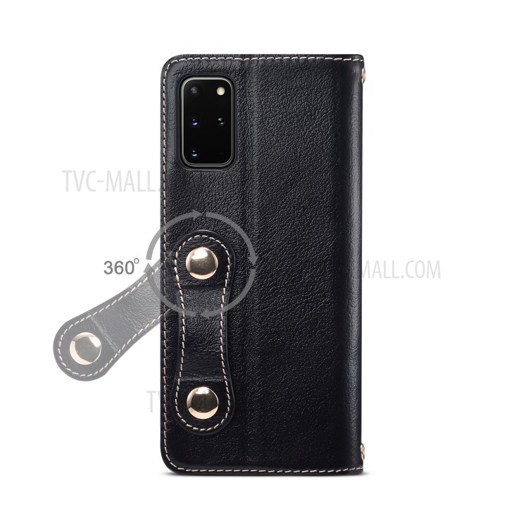 Genuine Leather Wallet Stand Case for Samsung Galaxy S20 Plus - Black-5