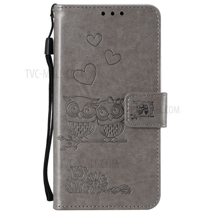 Imprinted Flower Owl Leather Phone Protective Case for Samsung Galaxy A70e - Grey-2