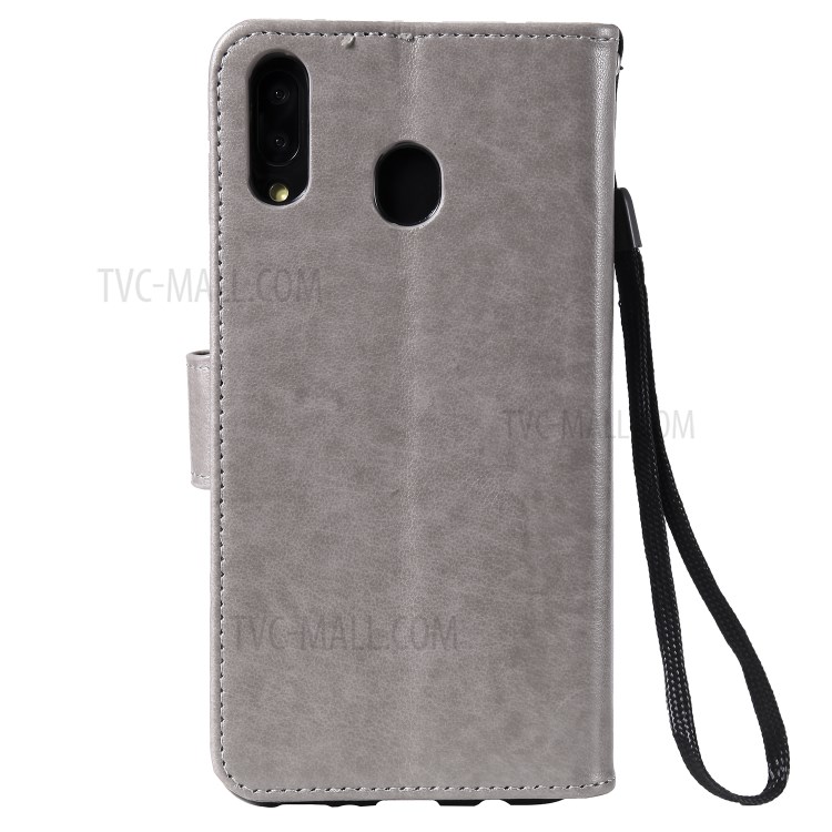 Imprinted Flower Owl Leather Phone Protective Case for Samsung Galaxy A70e - Grey-3