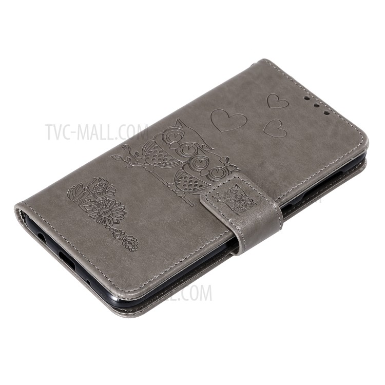 Imprint Owls Pattern Wallet Stand Leather Case Protective Cover for Samsung Galaxy A01 - Grey-5