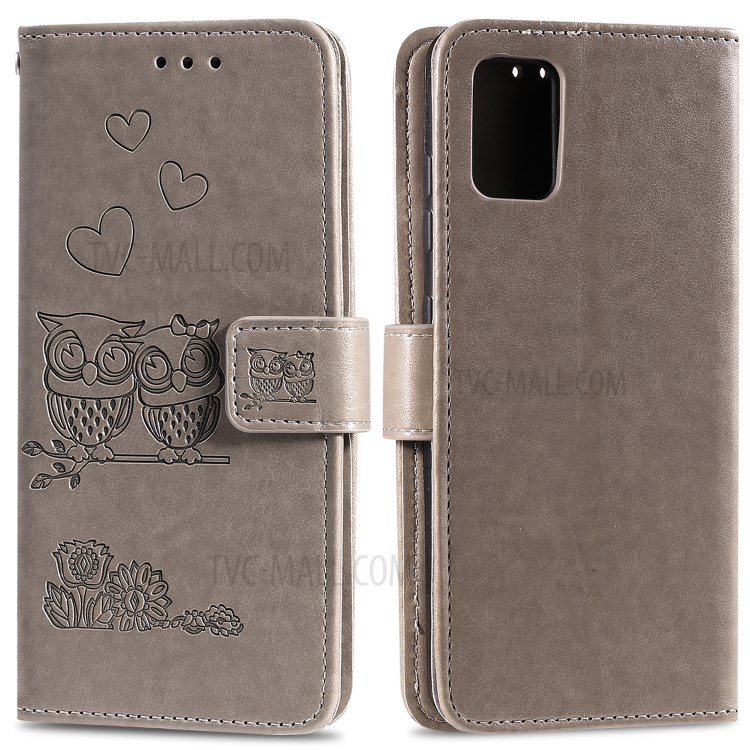 Imprint Owls Pattern Wallet Stand Leather Protective Shell for Samsung Galaxy A81/Note 10 Lite - Grey-1