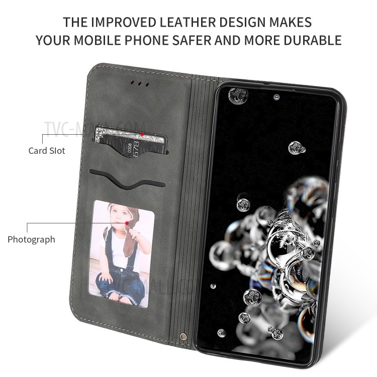 Business Style PU Leather Card Slots Stand Phone Cover for Samsung Galaxy S20 Ultra - Black-2