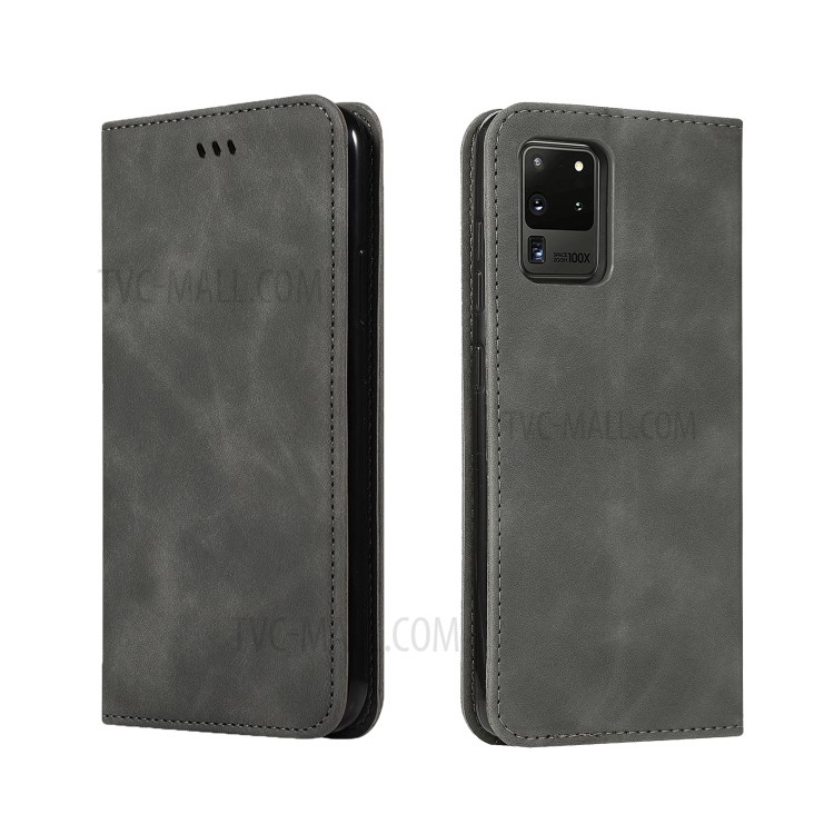 Business Style PU Leather Card Slots Stand Phone Cover for Samsung Galaxy S20 Ultra - Black-8