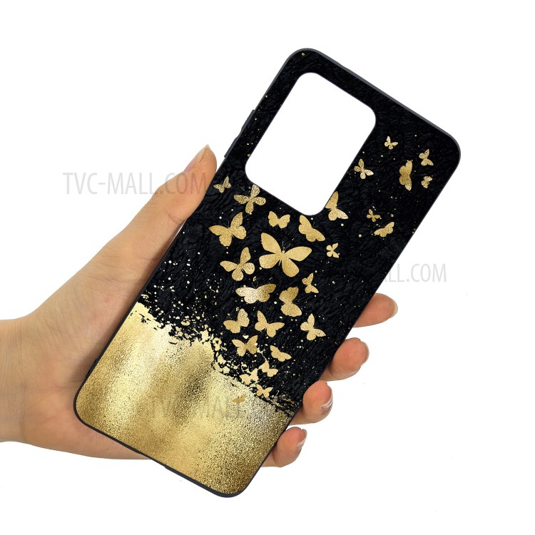 Pattern Printing Matte Soft TPU Phone Back Case for Samsung Galaxy S20 Ultra - Gold Butterflies-3