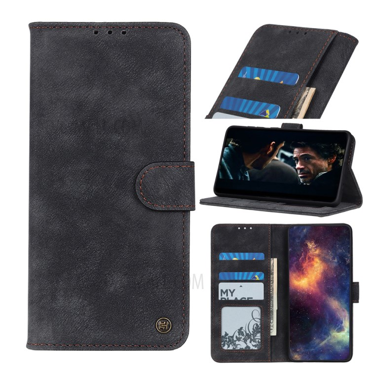 Leather Wallet Stand Protective Phone Case for Samsung Galaxy A51 - Black-1