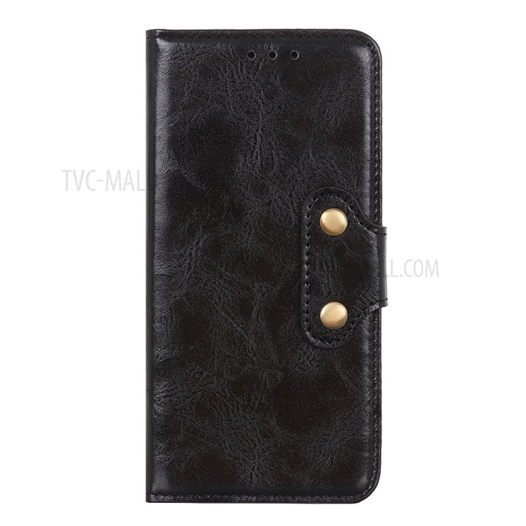 Double Brass Buttons Crazy Horse Leather Wallet Protection Case for Samsung Galaxy A70e - Black-2