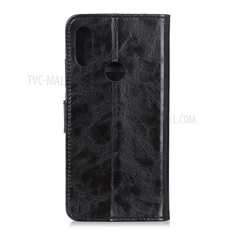 Double Brass Buttons Crazy Horse Leather Wallet Protection Case for Samsung Galaxy A70e - Black-3