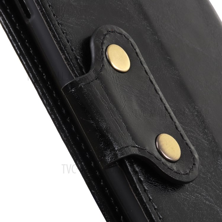 Double Brass Buttons Crazy Horse Leather Wallet Protection Case for Samsung Galaxy A70e - Black-8