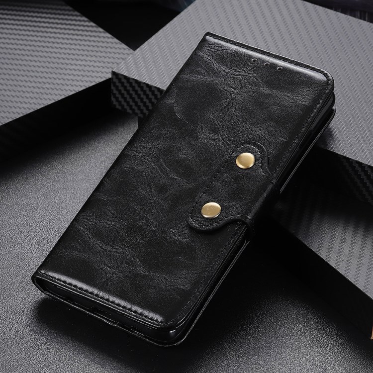 Double Brass Buttons Crazy Horse Leather Wallet Protection Case for Samsung Galaxy A70e - Black-9