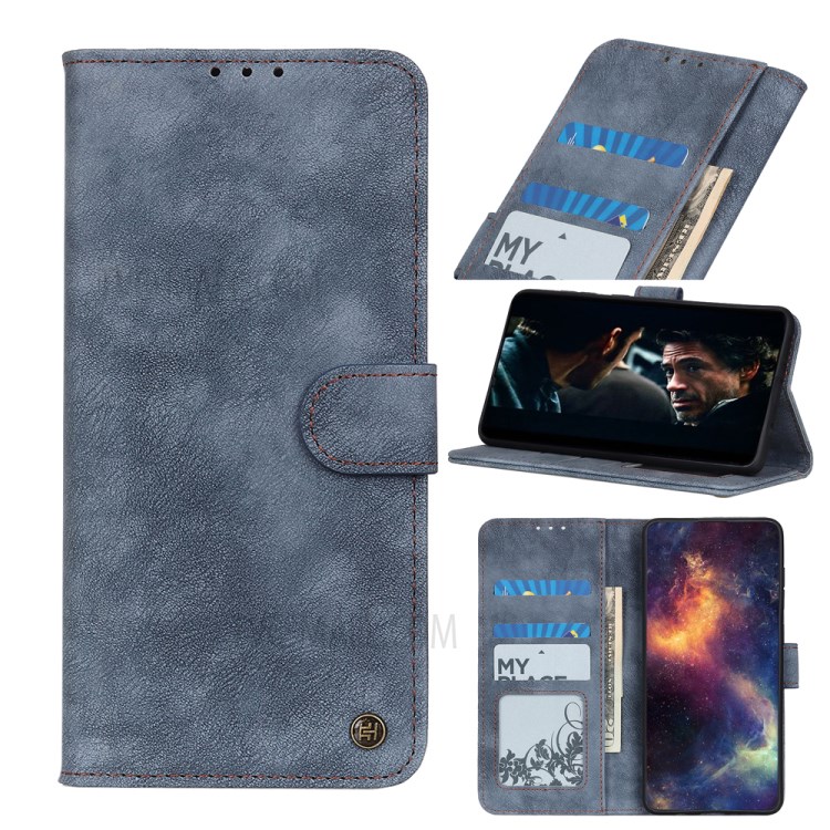 PU Leather Flip Phone Case Wallet Cell Phone Cover for Samsung Galaxy S20 - Blue-1