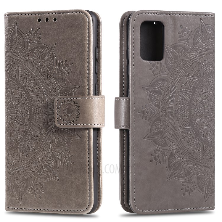 Imprint Flower Leather Wallet Phone Cover for Samsung Galaxy A81/Note 10 Lite - Grey-1