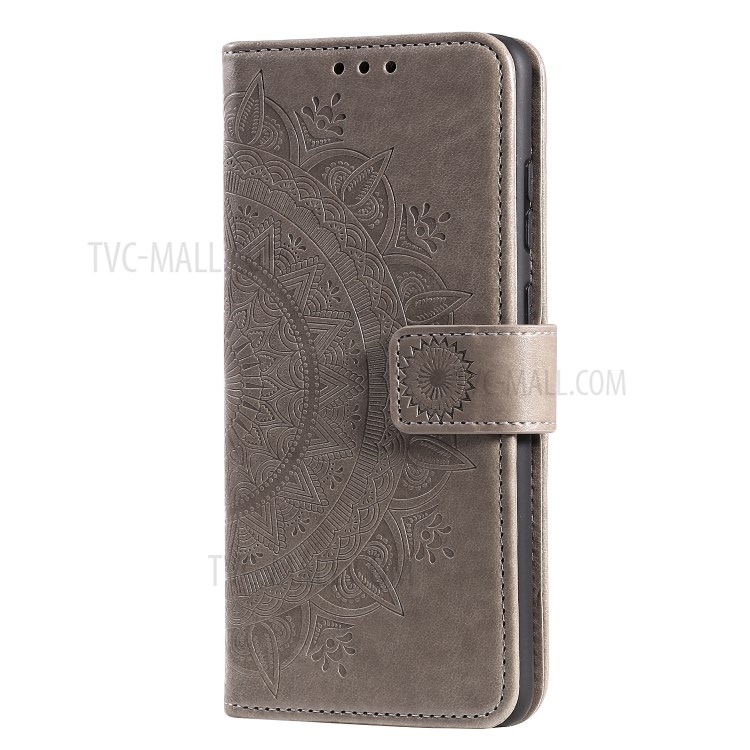 Imprint Flower Leather Wallet Phone Cover for Samsung Galaxy A81/Note 10 Lite - Grey-4