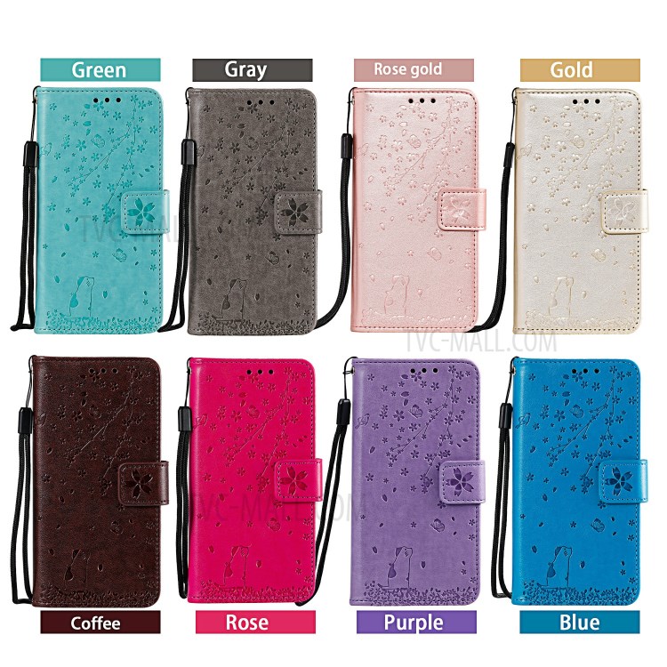 Imprint Flower and Cat Wallet Phone Flip Leather Shell for Samsung Galaxy A91/S10 Lite - Grey-10