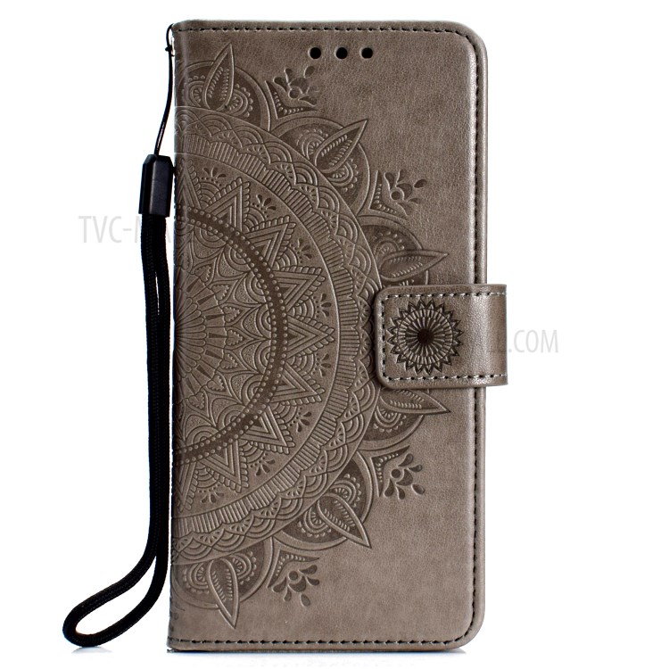 Imprint Flower Leather Wallet Phone Cover for Samsung Galaxy A01 - Grey-2