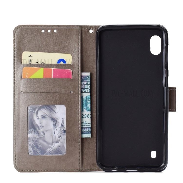 Imprint Flower Leather Wallet Phone Cover for Samsung Galaxy A01 - Grey-3