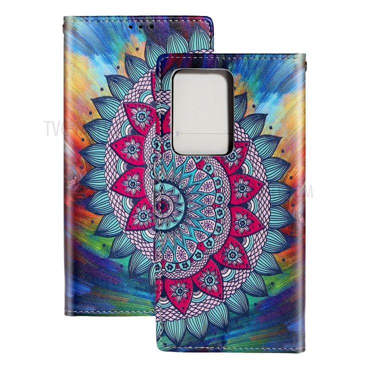 Embossed Pattern Printing Wallet Leather Stand Case for Samsung Galaxy S20 Ultra - Flower-2