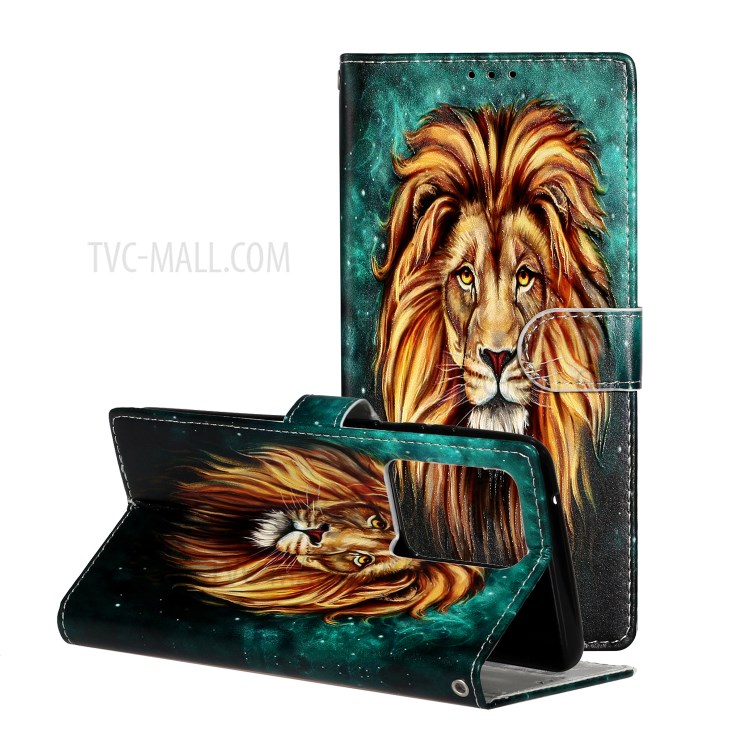 Embossed Pattern Printing Leather Flip Case Phone Cover for Samsung Galaxy S20 - Lion-1