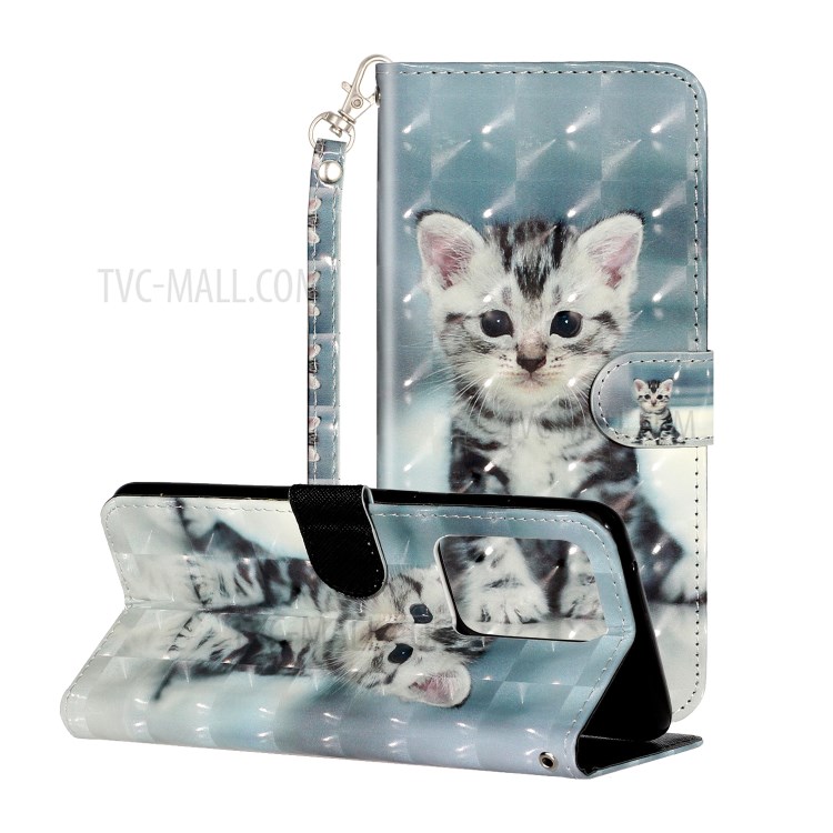 Cassa Del Telefono Raccoglitore Della Copertura Del Cuoio Modellato Decorazione Punto Luminoso Per La Galassia S20 Ultra - Gatto-1