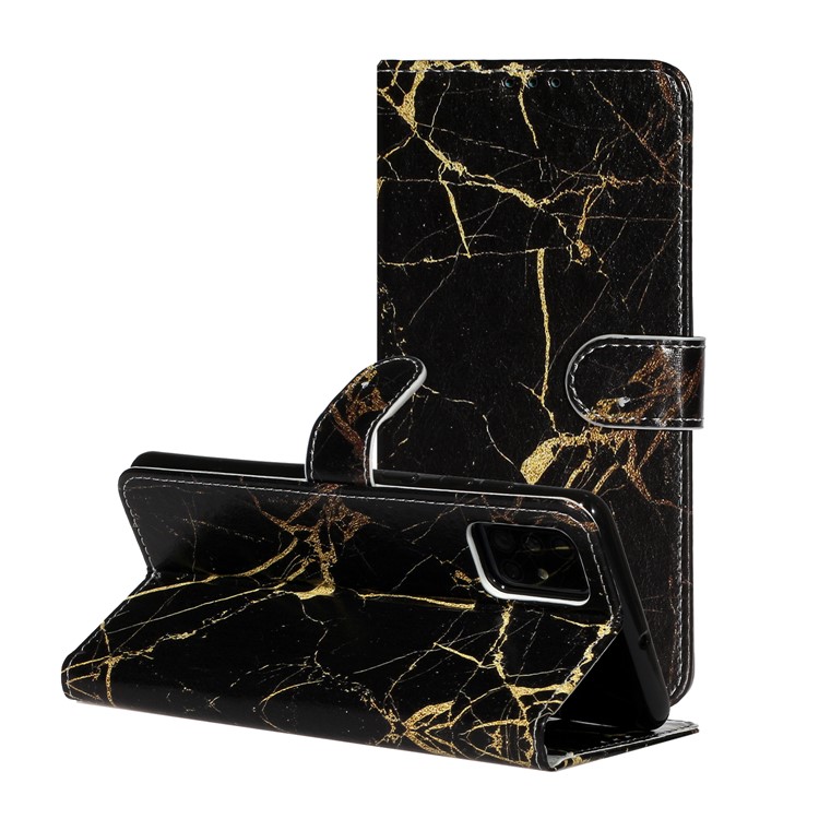 Pattern Printing Wallet Leather Stand Shell for Samsung Galaxy A71 - Black Marble-1