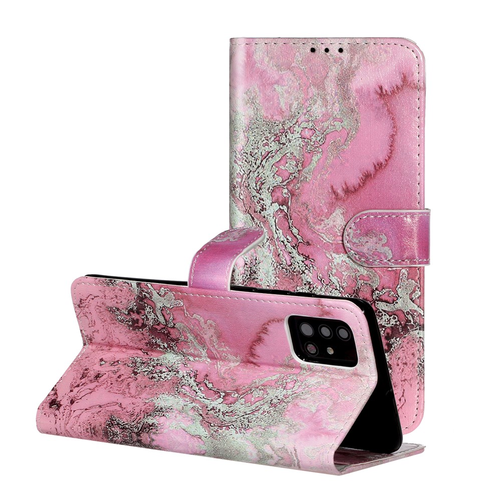 Pattern Printing PU Leather Wallet Stand Cell Phone Shell for Samsung Galaxy A51 - Rose Marble-1