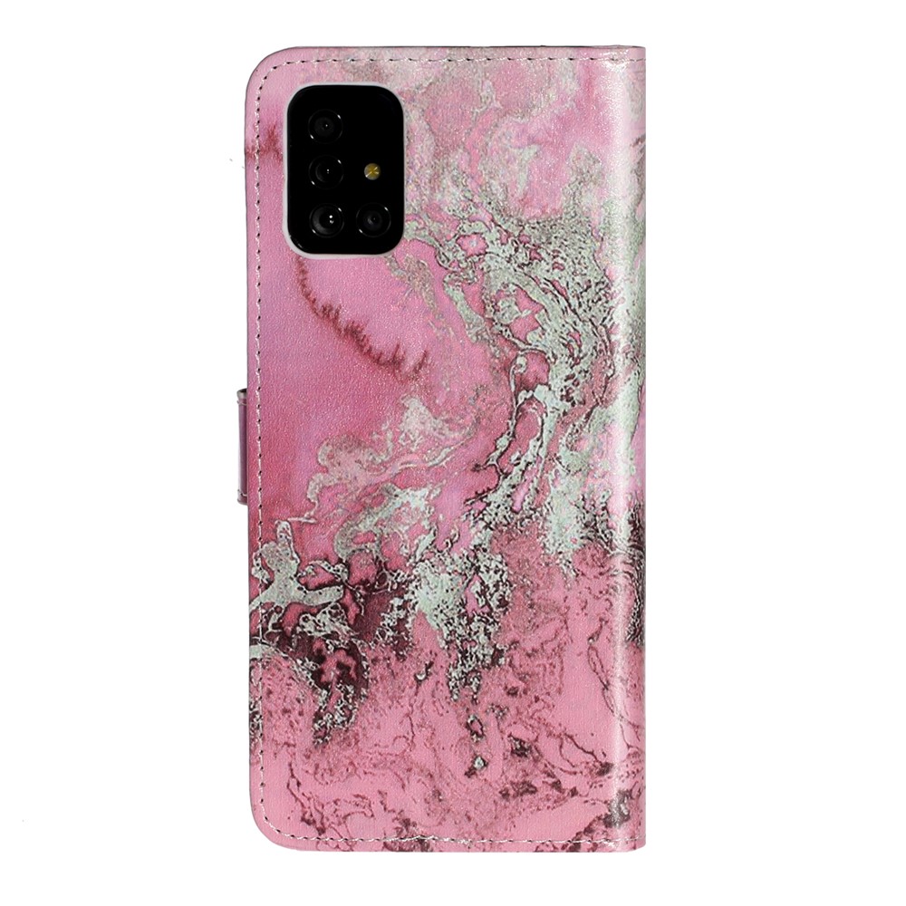 Impressão Padrão PU Shell Telefone Celular Estande Carteira De Couro Para Samsung Galaxy A51 - Mármore Rosa-4
