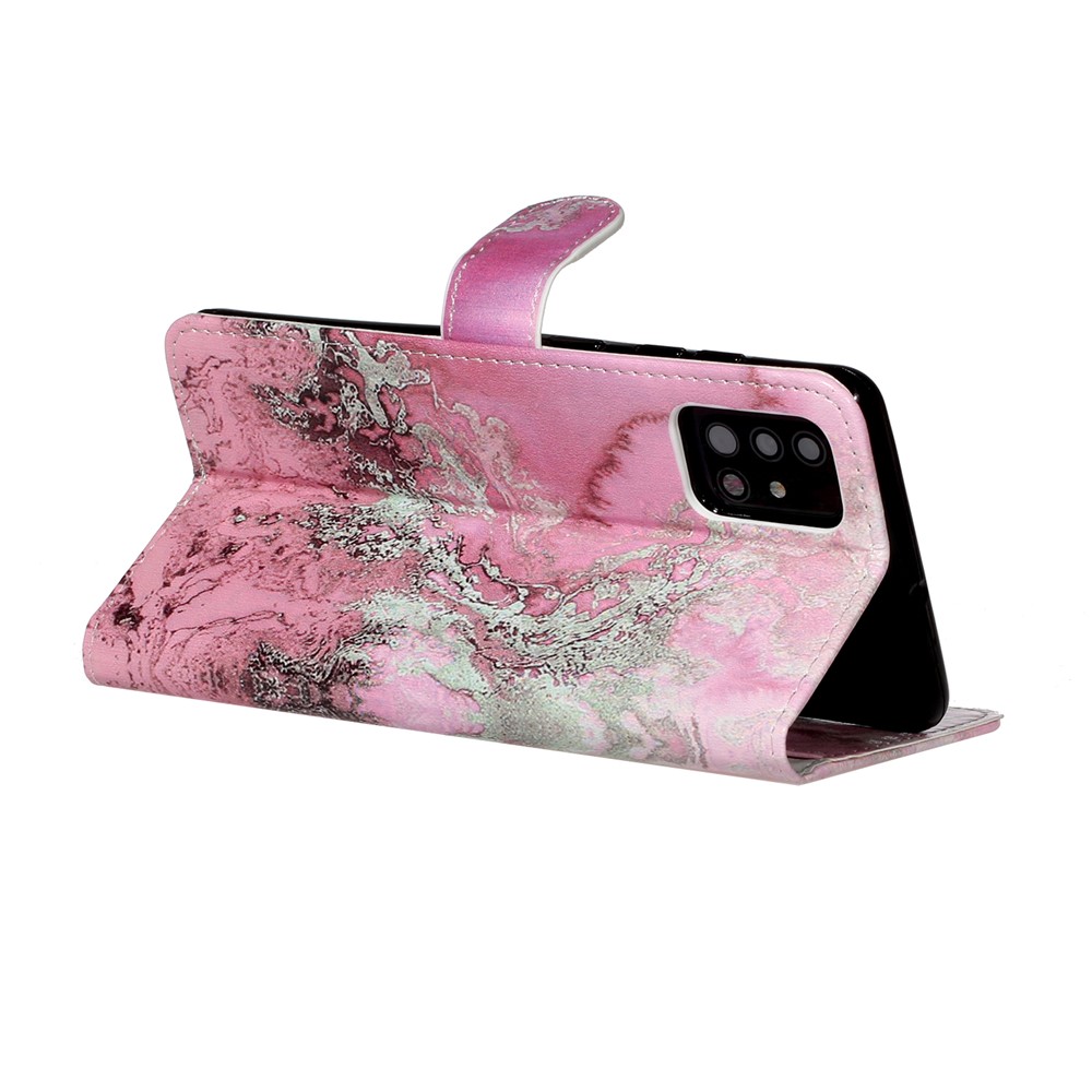 Pattern Printing PU Leather Wallet Stand Cell Phone Shell for Samsung Galaxy A51 - Rose Marble-5