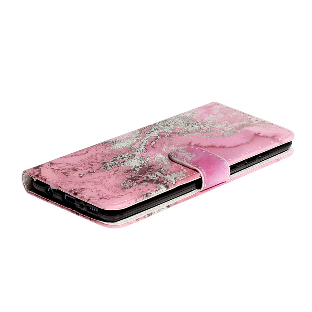 Impressão Padrão PU Shell Telefone Celular Estande Carteira De Couro Para Samsung Galaxy A51 - Mármore Rosa-6