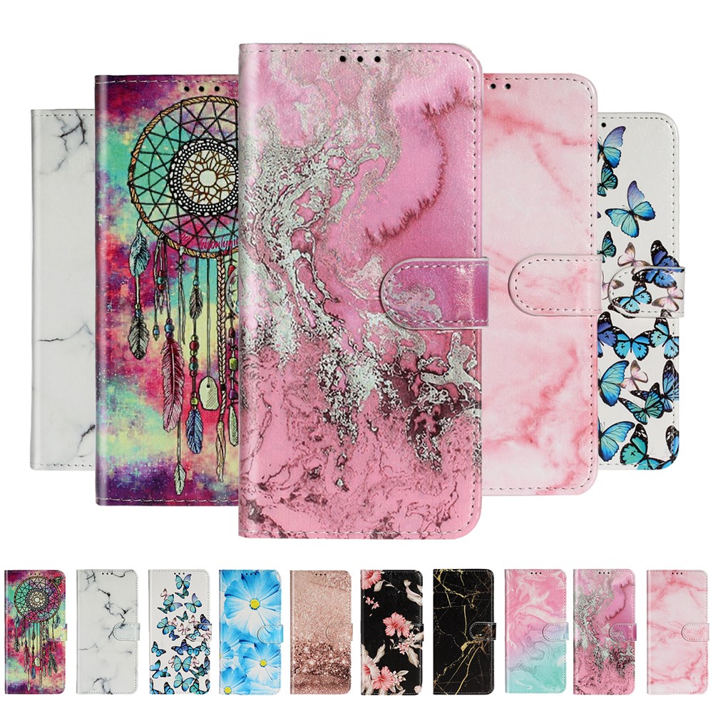 Pattern Printing PU Leather Wallet Stand Cell Phone Shell for Samsung Galaxy A51 - Rose Marble-7