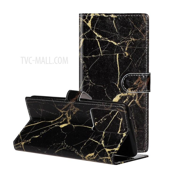 Pattern Printing Leather Wallet Phone Cover for Samsung Galaxy S20 Plus - Black Marble Grain-1