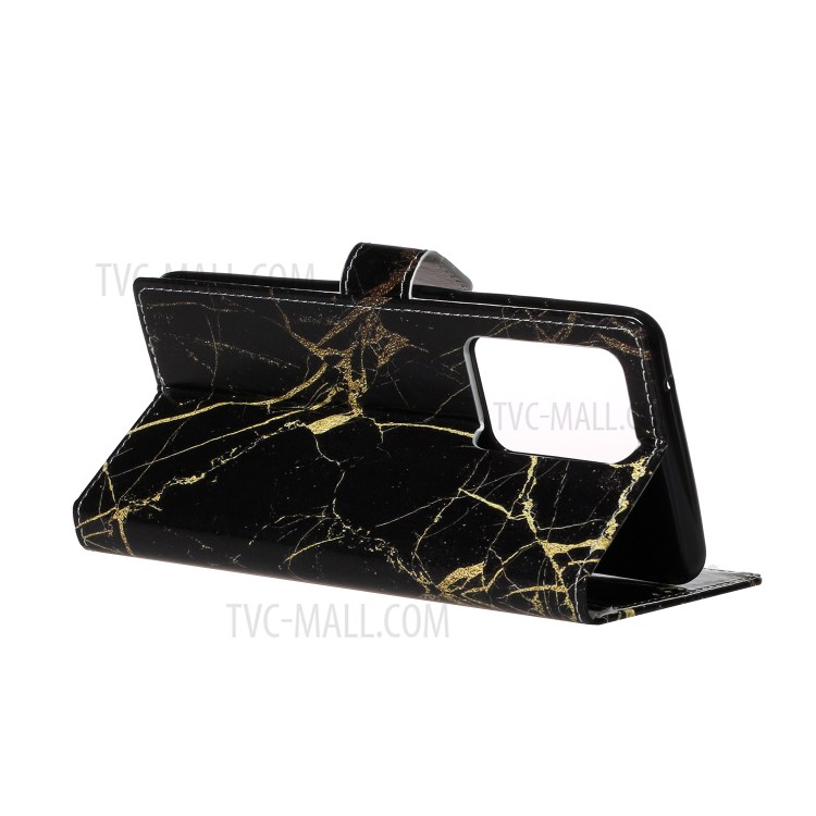 Pattern Printing Leather Wallet Phone Cover for Samsung Galaxy S20 Plus - Black Marble Grain-5