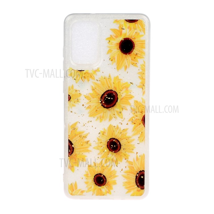 Glitter Sequins Inlaid Pattern Painting Soft TPU Case for Samsung Galaxy S20 Ultra - Sunflower-2