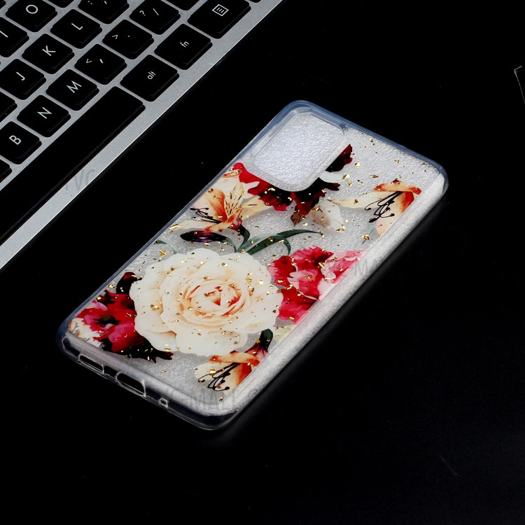 Glitter Sequins Inlaid Pattern Painting Soft TPU Case for Samsung Galaxy S20 - Pretty Flowers-6