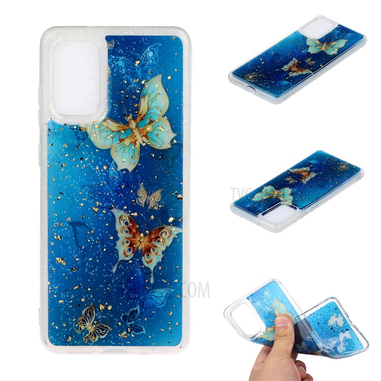 Glitter Sequins Inlaid Pattern Painting Soft TPU Back Case for Samsung Galaxy A71 - Butterflies-1